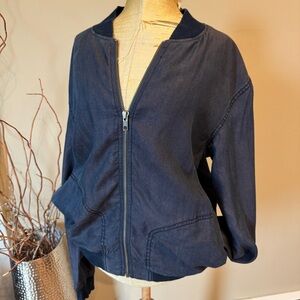 Coach Chambray Bomber‎ Jacket Womens Sz M Dark Blue Lyocel Tencel